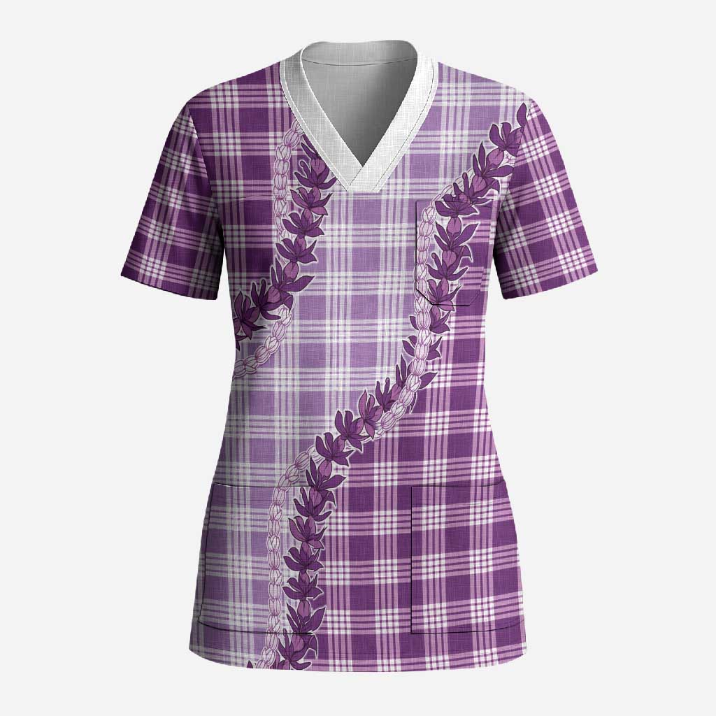 Violet Hawaii Palaka Scrub Top Hawaiian Pikake Lei LT05 Adult Violet - Polynesian Pride