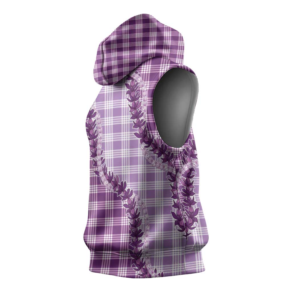 Violet Hawaii Palaka Sleeveless Hoodie Hawaiian Pikake Lei LT05 - Polynesian Pride