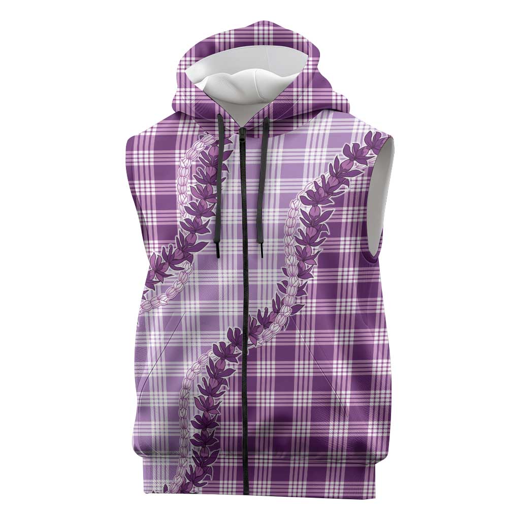 Violet Hawaii Palaka Sleeveless Zip Hoodie Hawaiian Pikake Lei