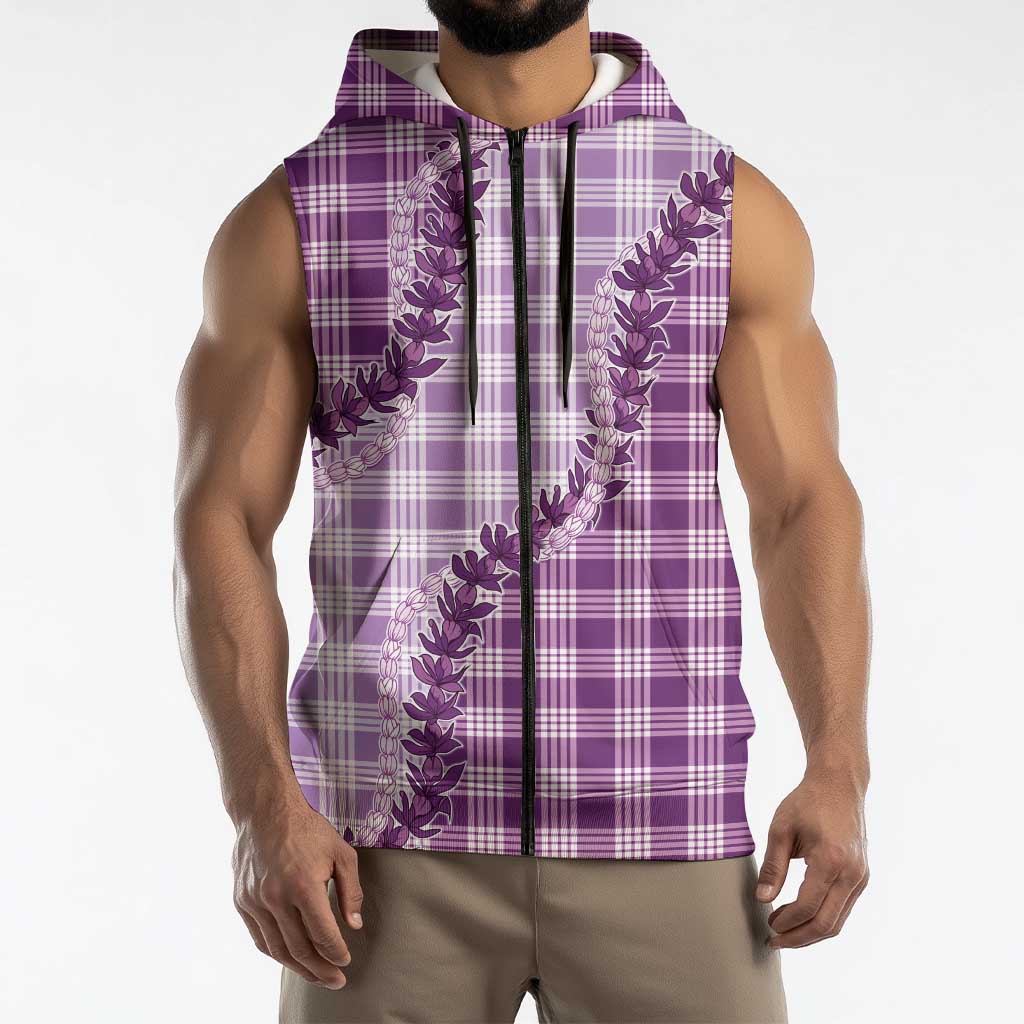 Violet Hawaii Palaka Sleeveless Zip Hoodie Hawaiian Pikake Lei