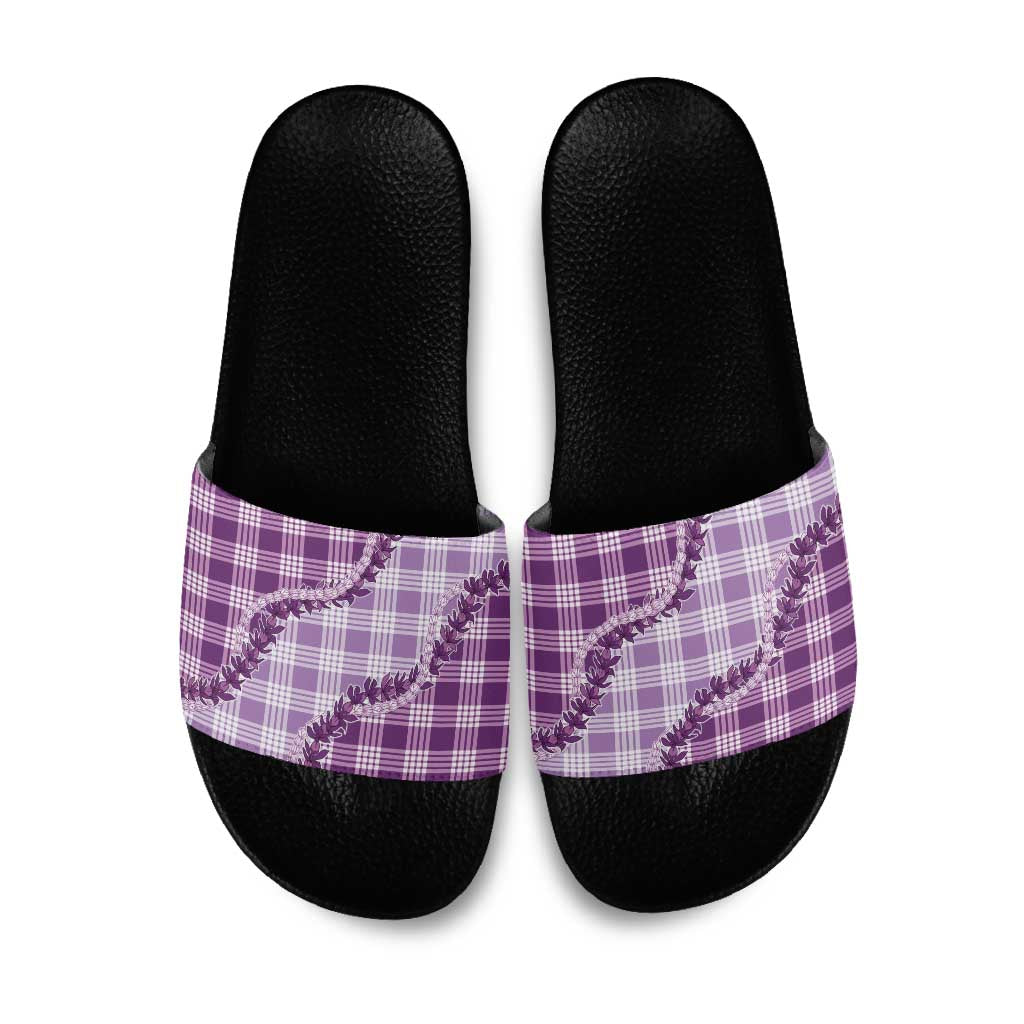 Violet Hawaii Palaka Slide Sandals Hawaiian Pikake Lei