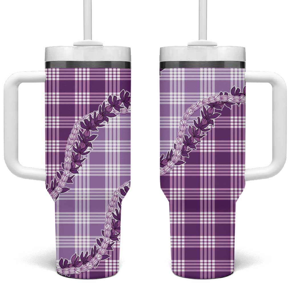 Violet Hawaii Palaka Tumbler With Handle Hawaiian Pikake Lei LT05 One Size: 40 oz Violet - Polynesian Pride