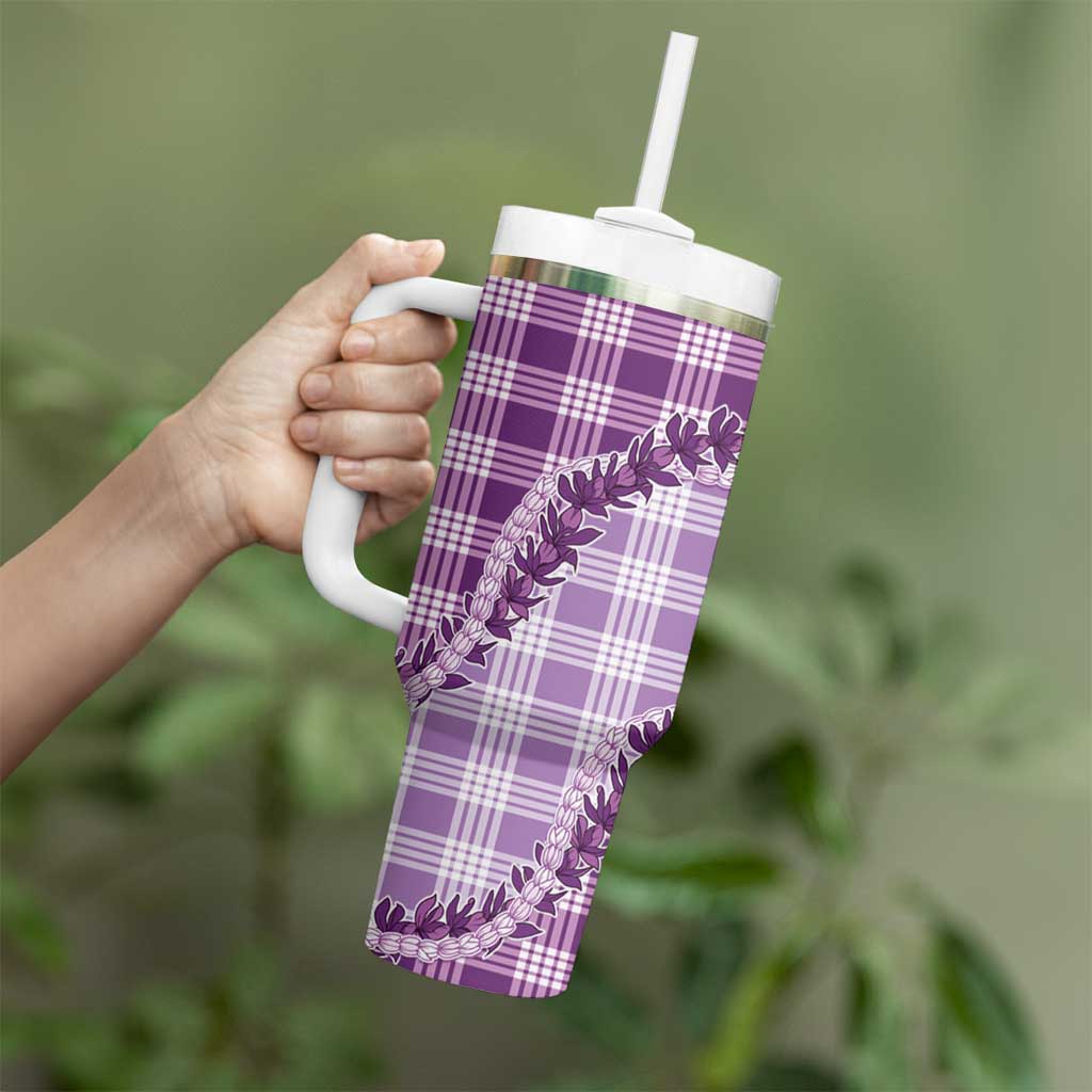 Violet Hawaii Palaka Tumbler With Handle Hawaiian Pikake Lei LT05 - Polynesian Pride