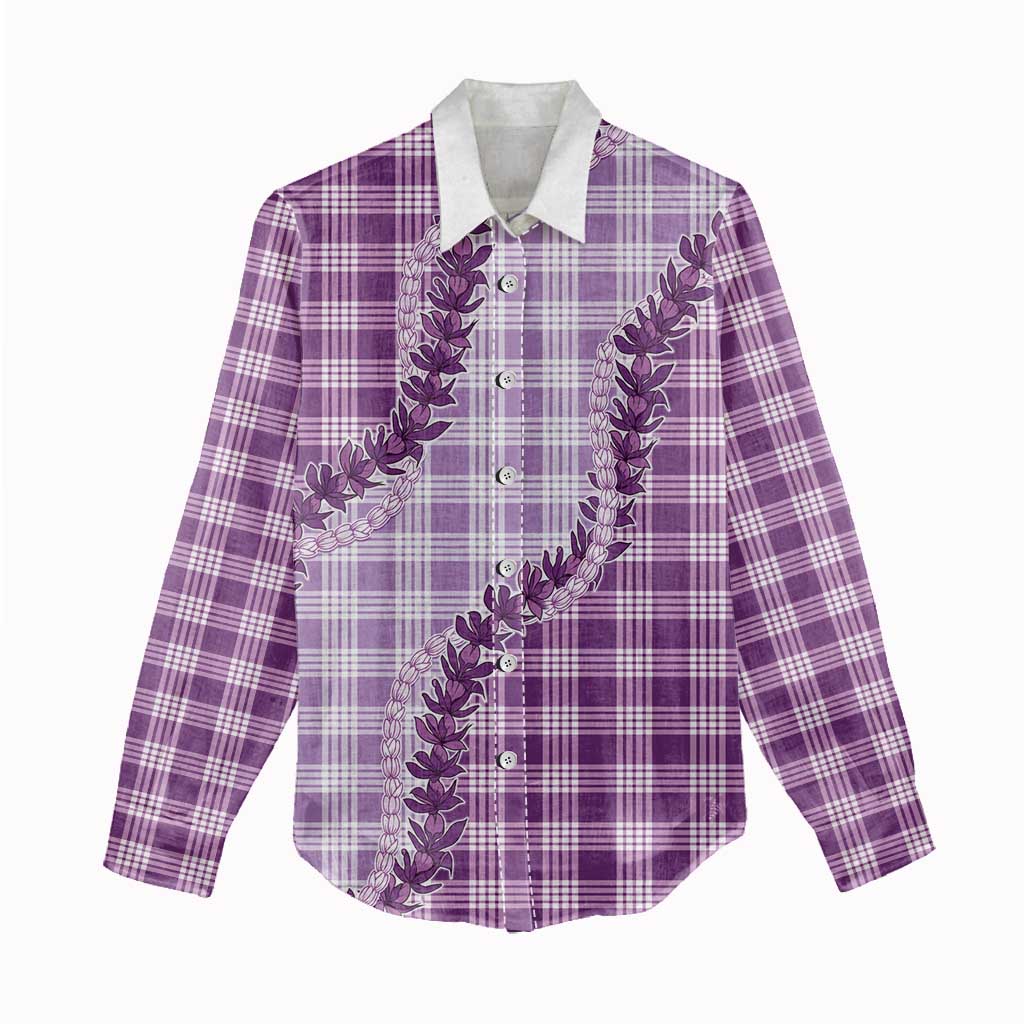 Violet Hawaii Palaka Women Casual Shirt Hawaiian Pikake Lei LT05 - Polynesian Pride