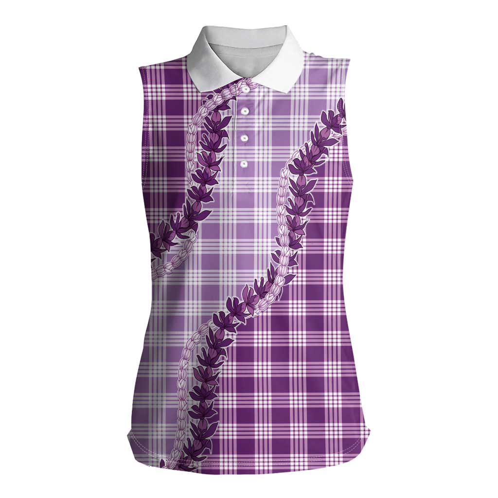 Violet Hawaii Palaka Women Sleeveless Polo Shirt Hawaiian Pikake Lei LT05 Female Violet - Polynesian Pride