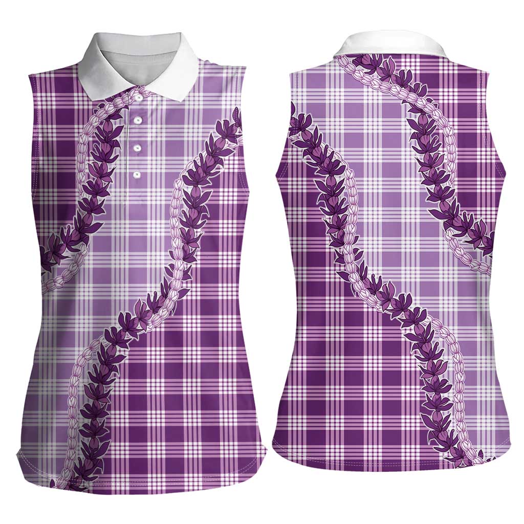 Violet Hawaii Palaka Women Sleeveless Polo Shirt Hawaiian Pikake Lei LT05 - Polynesian Pride
