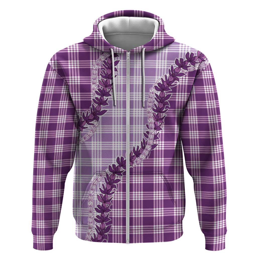 Violet Hawaii Palaka Zip Hoodie Hawaiian Pikake Lei