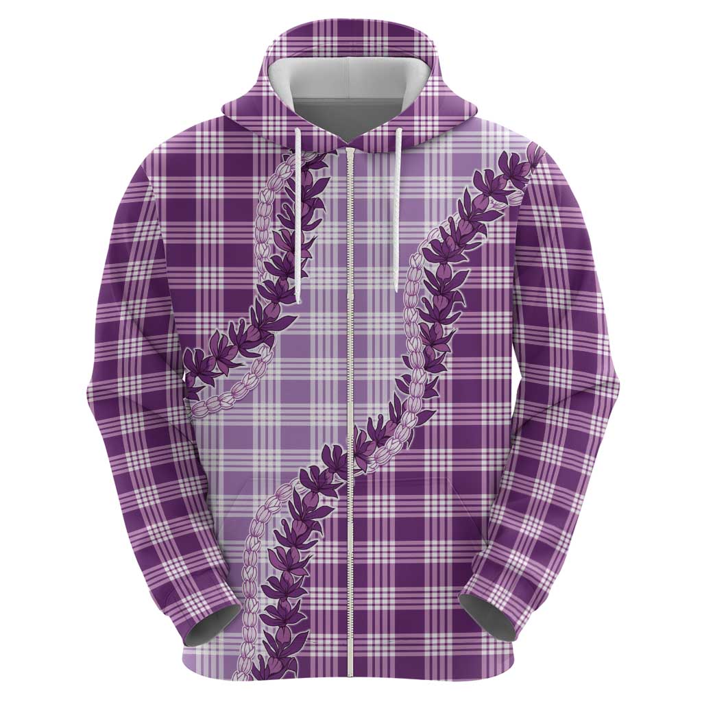 Violet Hawaii Palaka Zip Hoodie Hawaiian Pikake Lei