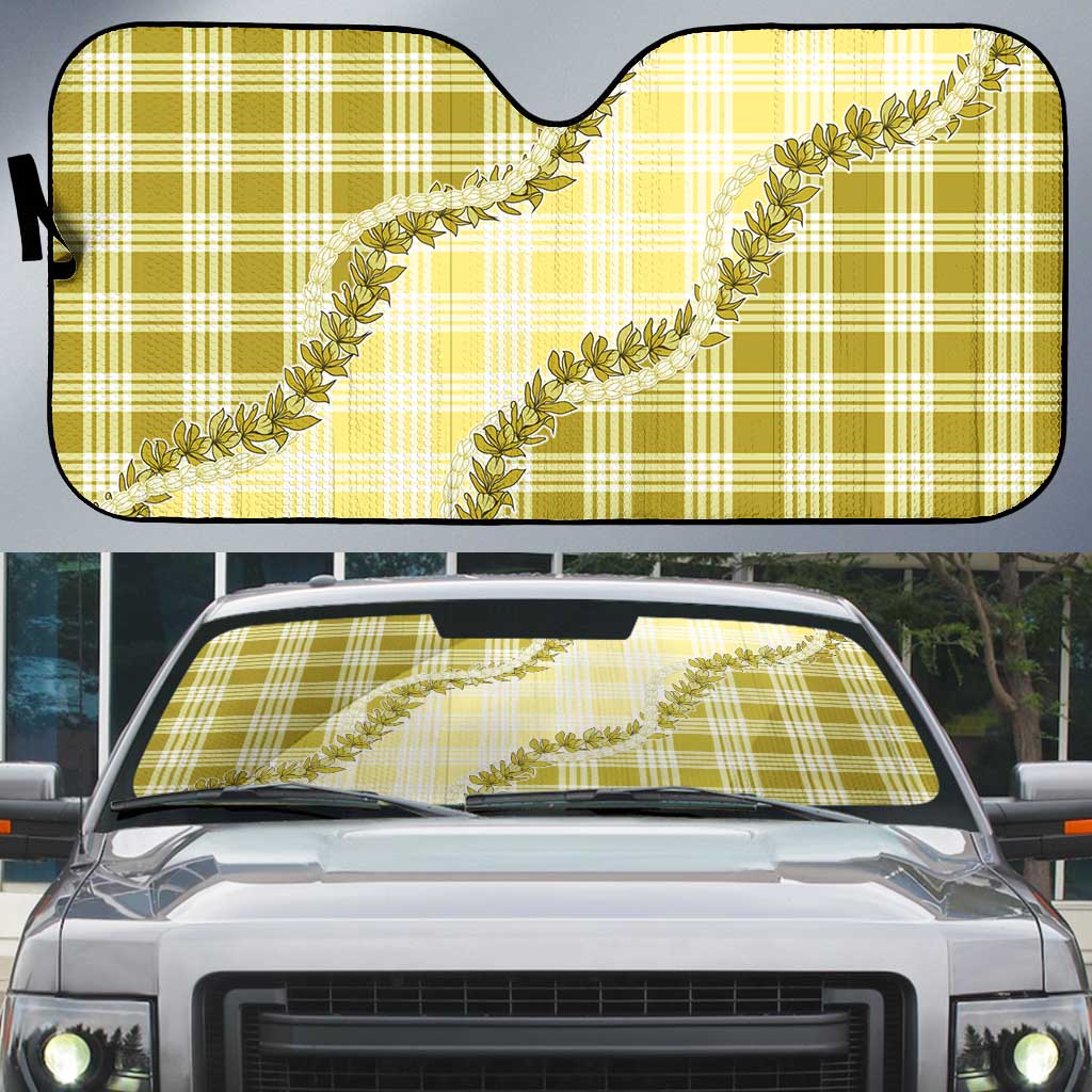 Yellow Hawaii Palaka Auto Sun Shade Hawaiian Pikake Lei LT05 Yellow - Polynesian Pride