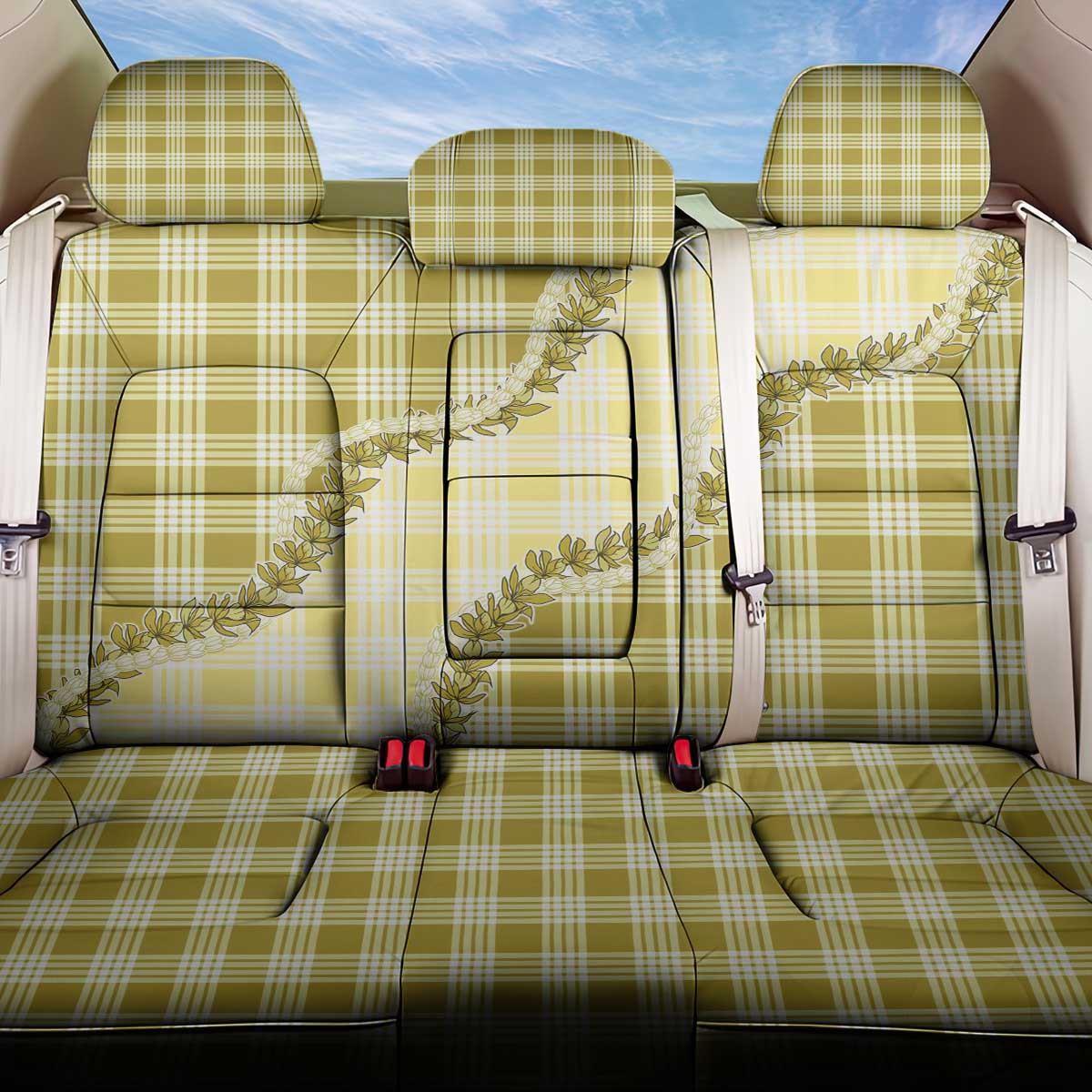 Yellow Hawaii Palaka Back Car Seat Cover Hawaiian Pikake Lei