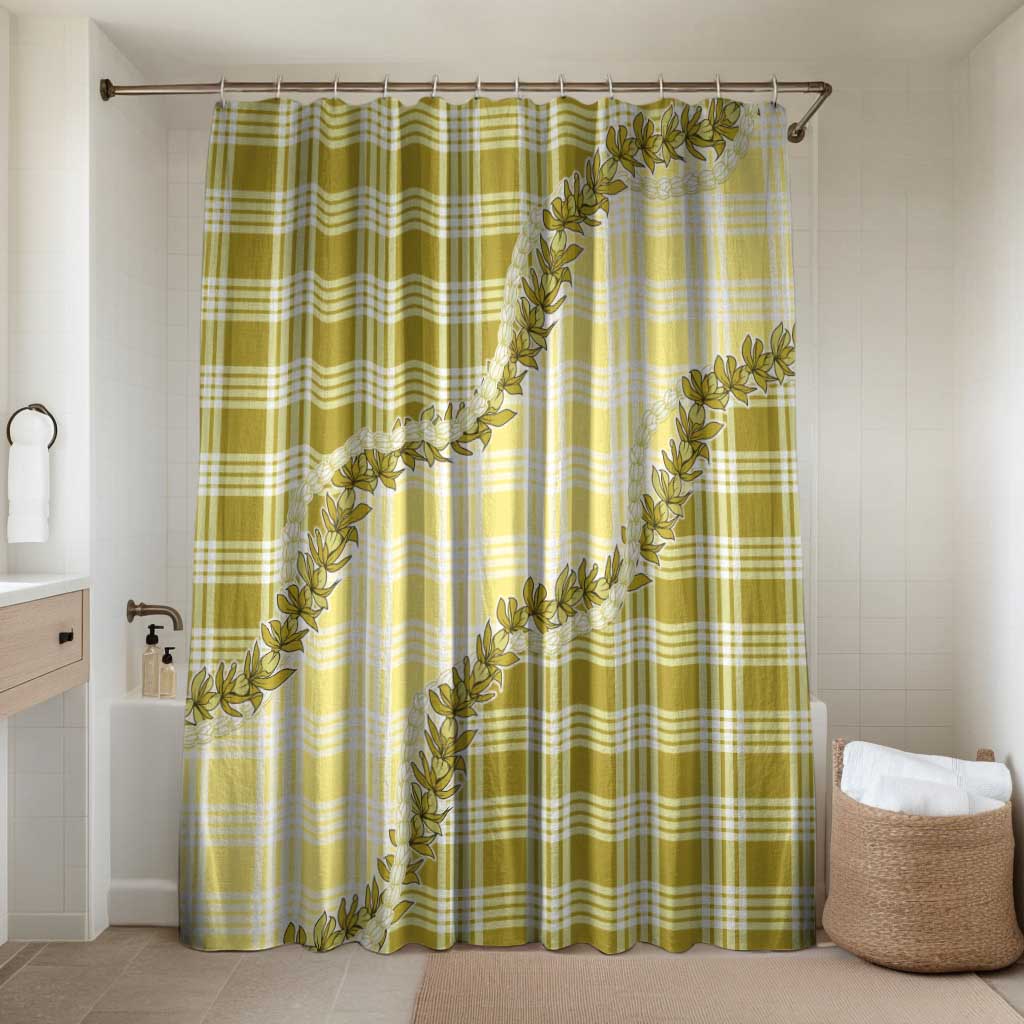 Yellow Hawaii Palaka Bathroom Set Hawaiian Pikake Lei LT05 Shower Curtain Only Yellow - Polynesian Pride