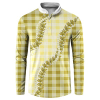 Yellow Hawaii Palaka Button Sweatshirt Hawaiian Pikake Lei LT05 Yellow - Polynesian Pride