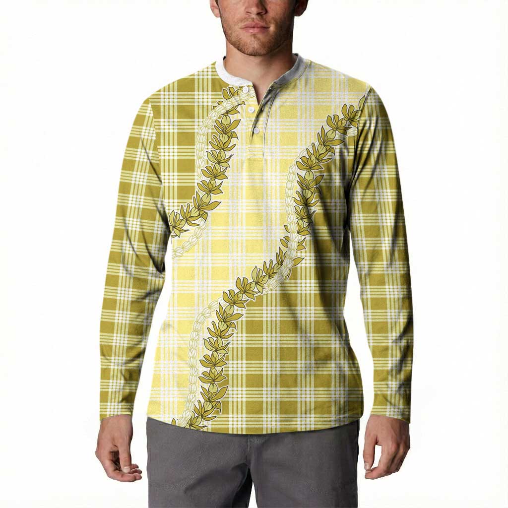 Yellow Hawaii Palaka Button Sweatshirt Hawaiian Pikake Lei LT05 - Polynesian Pride