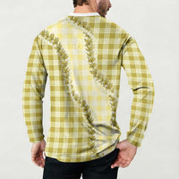 Yellow Hawaii Palaka Button Sweatshirt Hawaiian Pikake Lei LT05 - Polynesian Pride