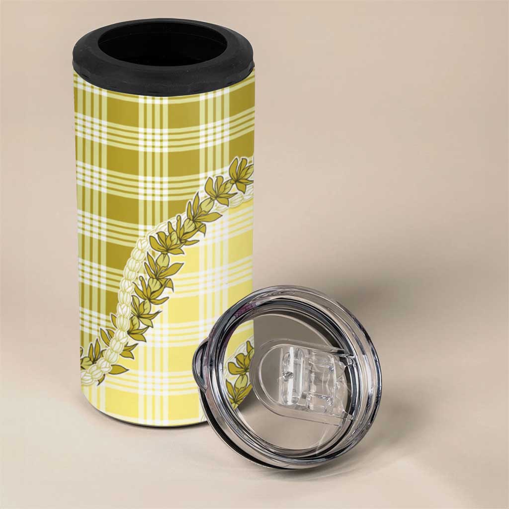 Yellow Hawaii Palaka 4 in 1 Can Cooler Tumbler Hawaiian Pikake Lei LT05 - Polynesian Pride
