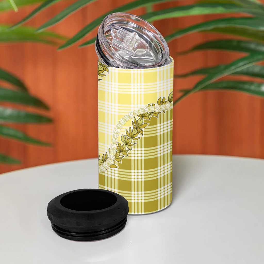 Yellow Hawaii Palaka 4 in 1 Can Cooler Tumbler Hawaiian Pikake Lei LT05 - Polynesian Pride
