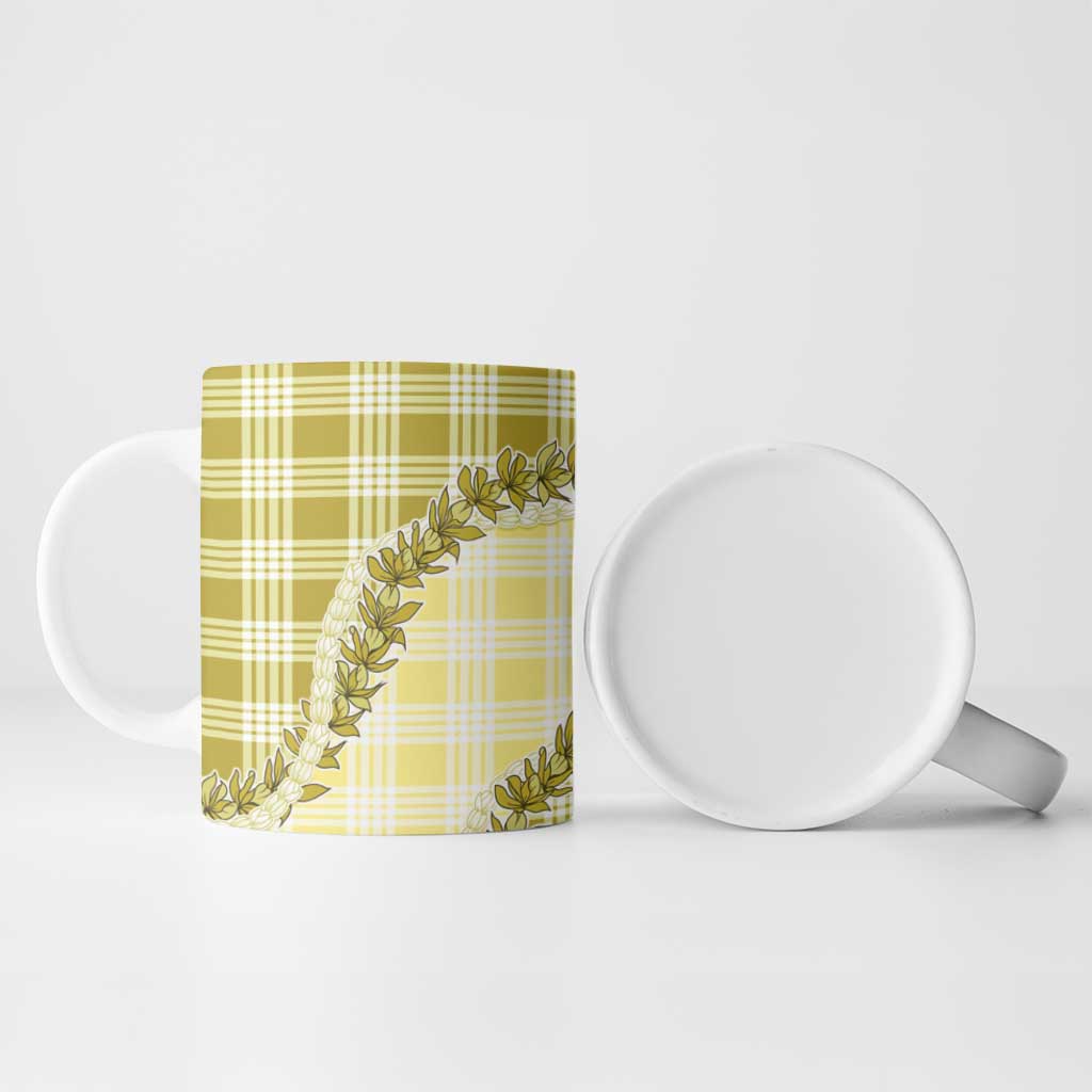 Yellow Hawaii Palaka Ceramic Mug Hawaiian Pikake Lei LT05 - Polynesian Pride