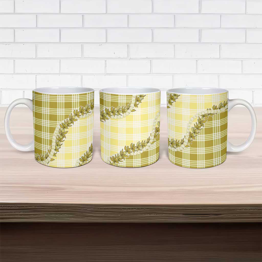 Yellow Hawaii Palaka Ceramic Mug Hawaiian Pikake Lei LT05 - Polynesian Pride