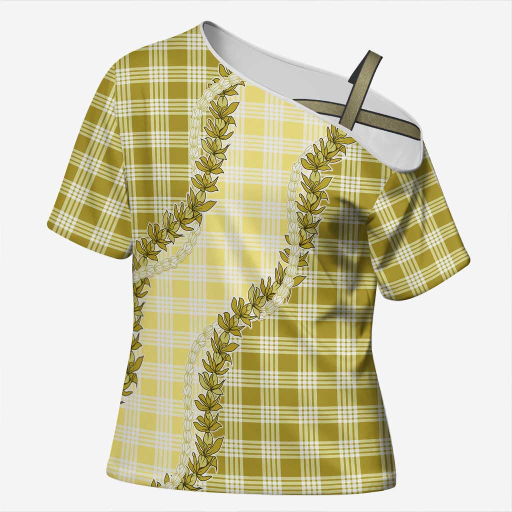 Yellow Hawaii Palaka Cross Shoulder Shirt Hawaiian Pikake Lei LT05 Female Yellow - Polynesian Pride