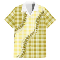 Yellow Hawaii Palaka Family Matching Long Sleeve Bodycon Dress and Hawaiian Shirt Hawaiian Pikake Lei