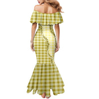 Yellow Hawaii Palaka Family Matching Mermaid Dress and Hawaiian Shirt Hawaiian Pikake Lei
