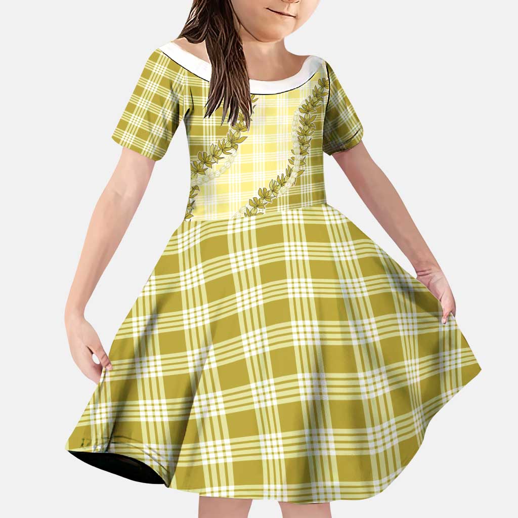 Yellow Hawaii Palaka Family Matching Off Shoulder Maxi Dress and Hawaiian Shirt Hawaiian Pikake Lei