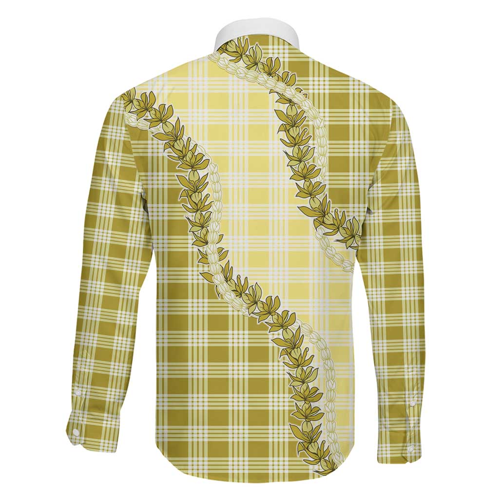 Yellow Hawaii Palaka Family Matching Off Shoulder Maxi Dress and Hawaiian Shirt Hawaiian Pikake Lei