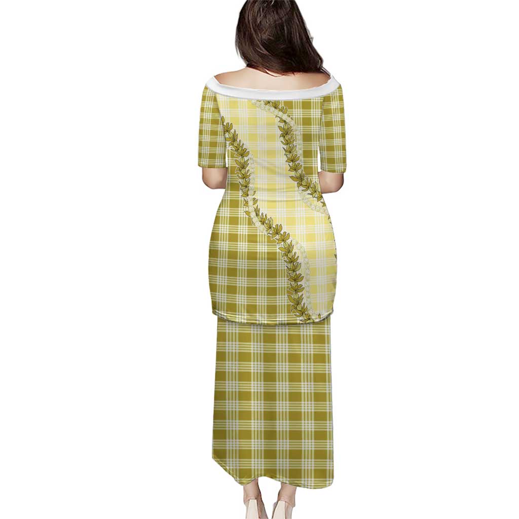 Yellow Hawaii Palaka Family Matching Puletasi and Hawaiian Shirt Hawaiian Pikake Lei LT05 - Polynesian Pride