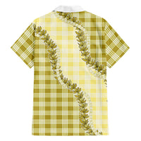 Yellow Hawaii Palaka Family Matching Short Sleeve Bodycon Dress and Hawaiian Shirt Hawaiian Pikake Lei