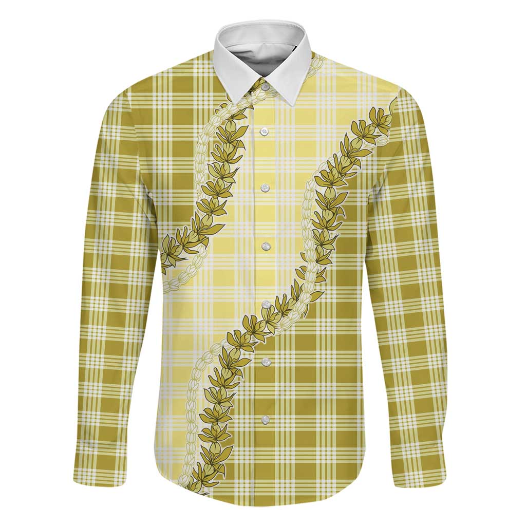 Yellow Hawaii Palaka Family Matching Short Sleeve Bodycon Dress and Hawaiian Shirt Hawaiian Pikake Lei
