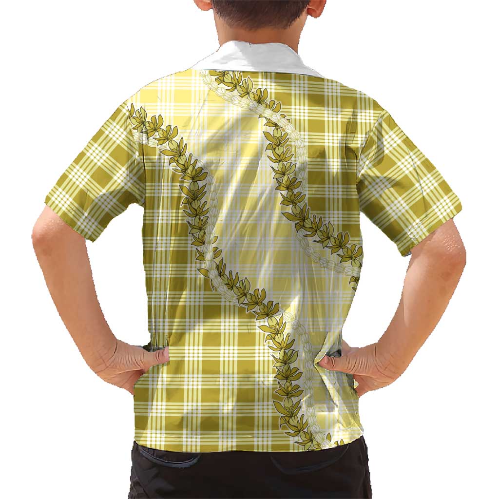 Yellow Hawaii Palaka Family Matching Summer Maxi Dress and Hawaiian Shirt Hawaiian Pikake Lei
