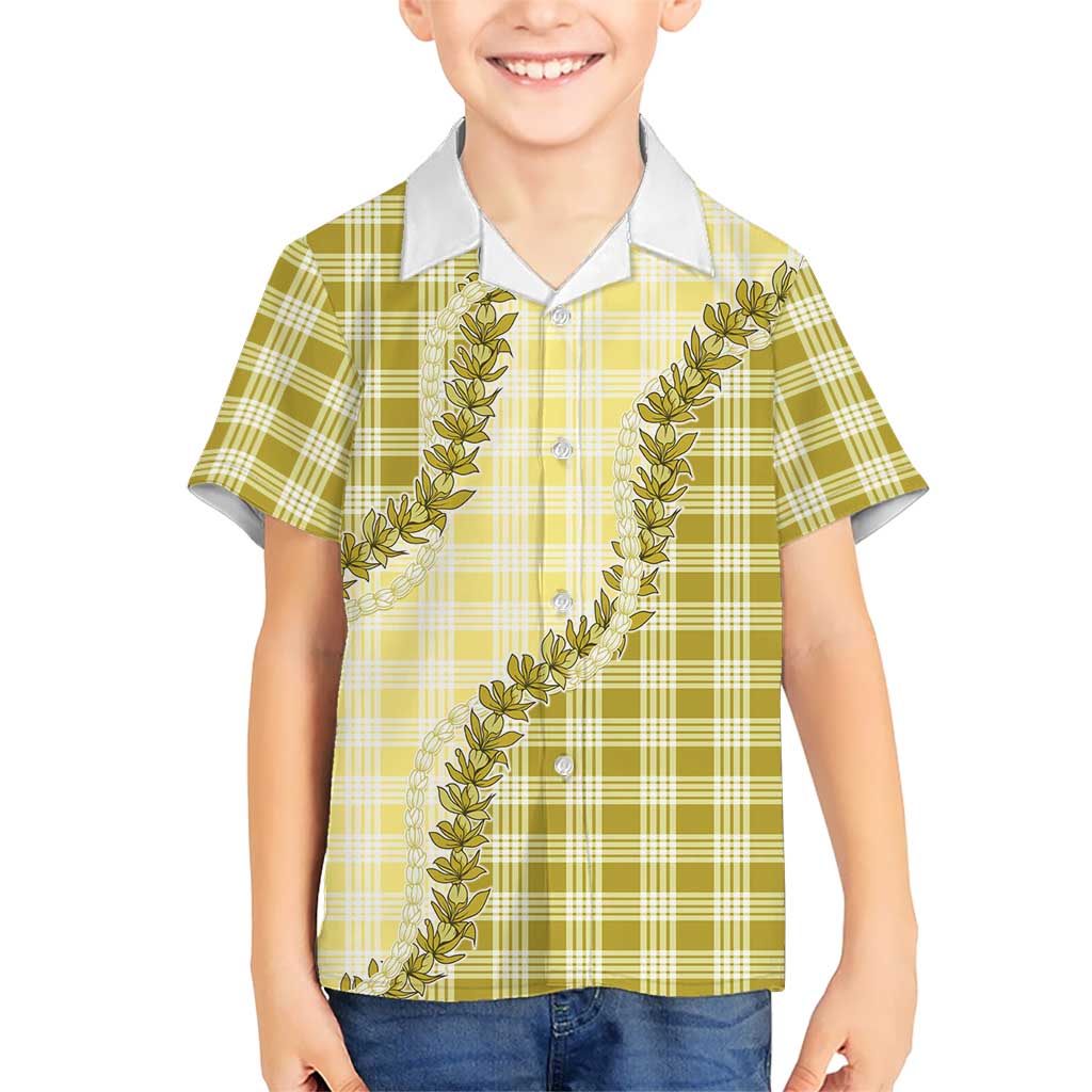 Yellow Hawaii Palaka Family Matching Summer Maxi Dress and Hawaiian Shirt Hawaiian Pikake Lei