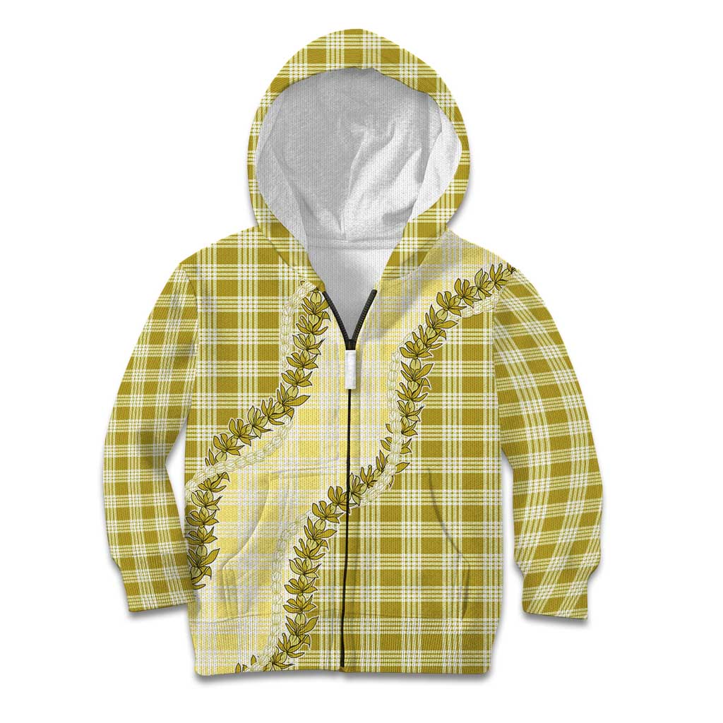 Yellow Hawaii Palaka Kid Hoodie Hawaiian Pikake Lei LT05 Zip Hoodie Yellow - Polynesian Pride