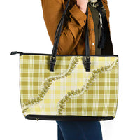 Yellow Hawaii Palaka Leather Tote Bag Hawaiian Pikake Lei LT05 - Polynesian Pride