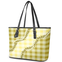Yellow Hawaii Palaka Leather Tote Bag Hawaiian Pikake Lei LT05 - Polynesian Pride