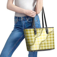 Yellow Hawaii Palaka Leather Tote Bag Hawaiian Pikake Lei LT05 - Polynesian Pride