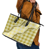 Yellow Hawaii Palaka Leather Tote Bag Hawaiian Pikake Lei LT05 - Polynesian Pride