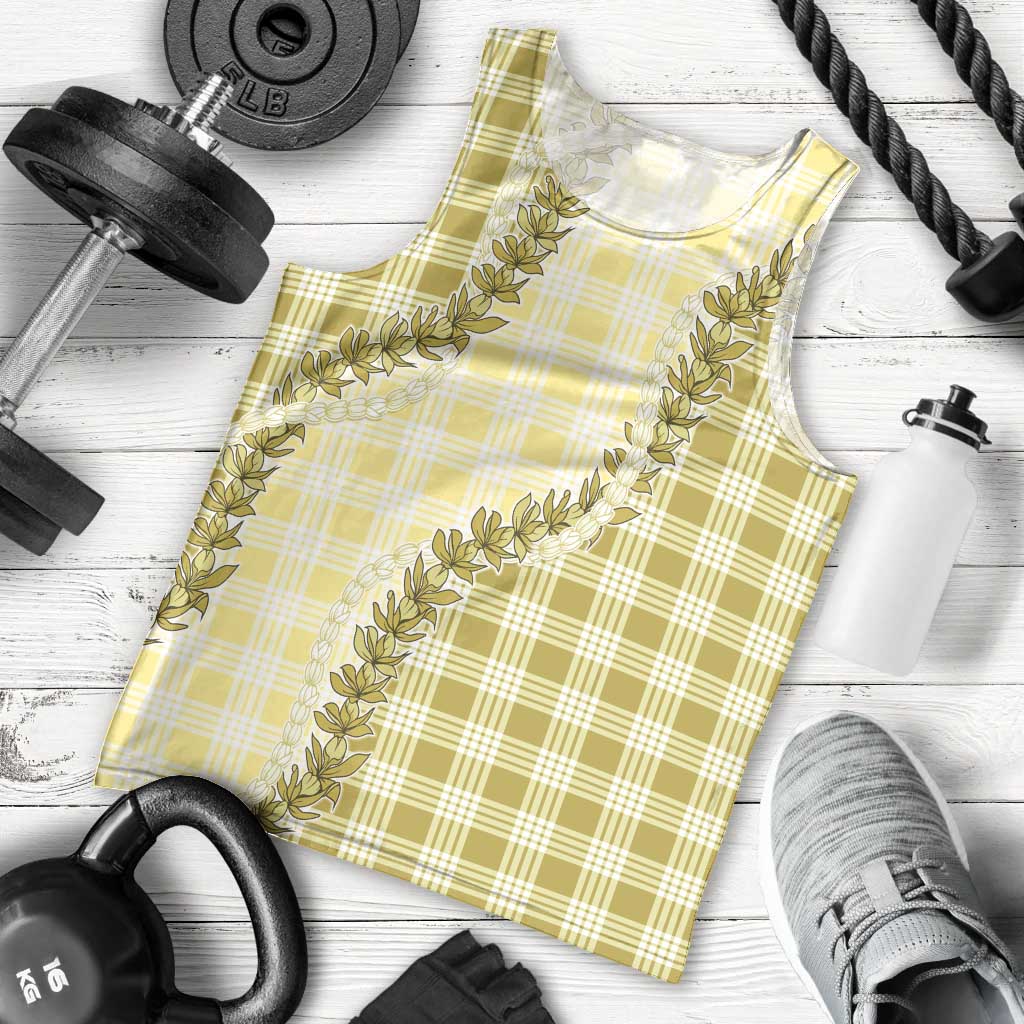 Yellow Hawaii Palaka Men Tank Top Hawaiian Pikake Lei LT05 - Polynesian Pride