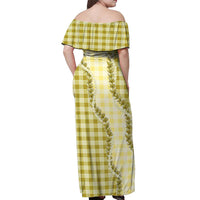 Yellow Hawaii Palaka Off Shoulder Maxi Dress Hawaiian Pikake Lei