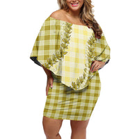 Yellow Hawaii Palaka Off Shoulder Short Dress Hawaiian Pikake Lei LT05 Women Yellow - Polynesian Pride