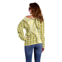 Yellow Hawaii Palaka Off Shoulder Sweater Hawaiian Pikake Lei