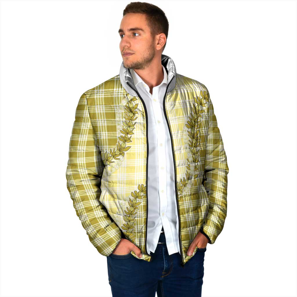 Yellow Hawaii Palaka Padded Jacket Hawaiian Pikake Lei LT05 - Polynesian Pride