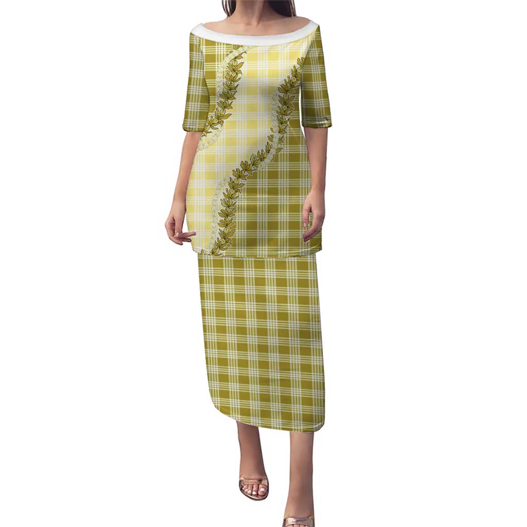 Yellow Hawaii Palaka Puletasi Hawaiian Pikake Lei LT05 Long Dress Yellow - Polynesian Pride