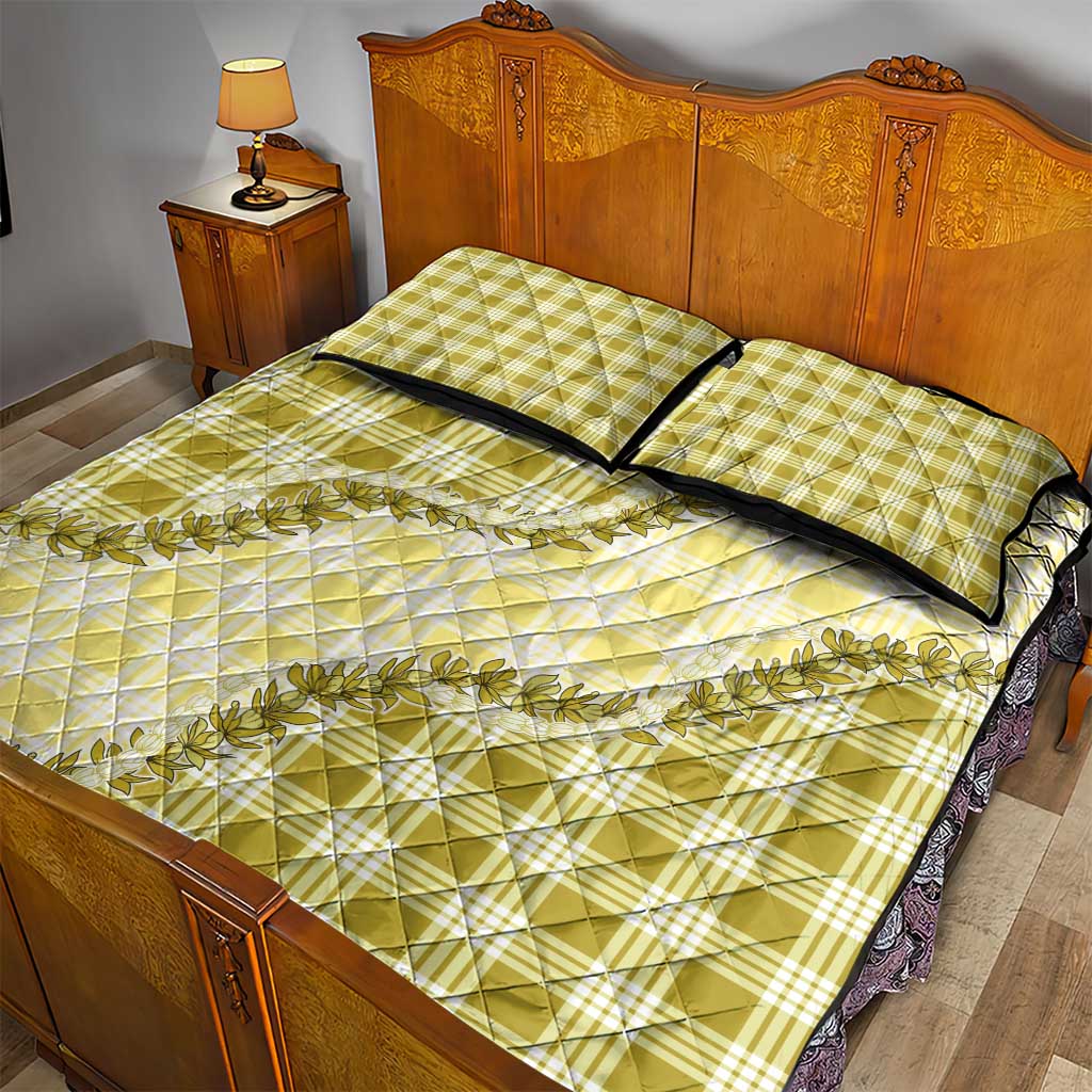 Yellow Hawaii Palaka Quilt Bed Set Hawaiian Pikake Lei LT05 - Polynesian Pride
