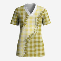Yellow Hawaii Palaka Scrub Top Hawaiian Pikake Lei LT05 Adult Yellow - Polynesian Pride