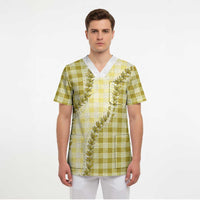 Yellow Hawaii Palaka Scrub Top Hawaiian Pikake Lei LT05 - Polynesian Pride