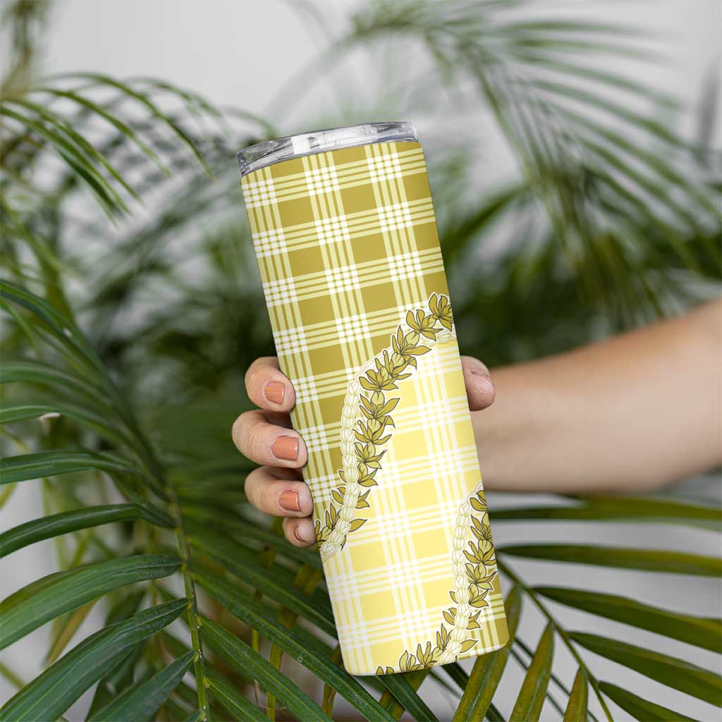 Yellow Hawaii Palaka Skinny Tumbler Hawaiian Pikake Lei LT05 - Polynesian Pride