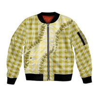 Yellow Hawaii Palaka Sleeve Zip Bomber Jacket Hawaiian Pikake Lei LT05 Unisex Yellow - Polynesian Pride