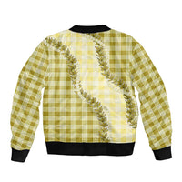 Yellow Hawaii Palaka Sleeve Zip Bomber Jacket Hawaiian Pikake Lei LT05 - Polynesian Pride
