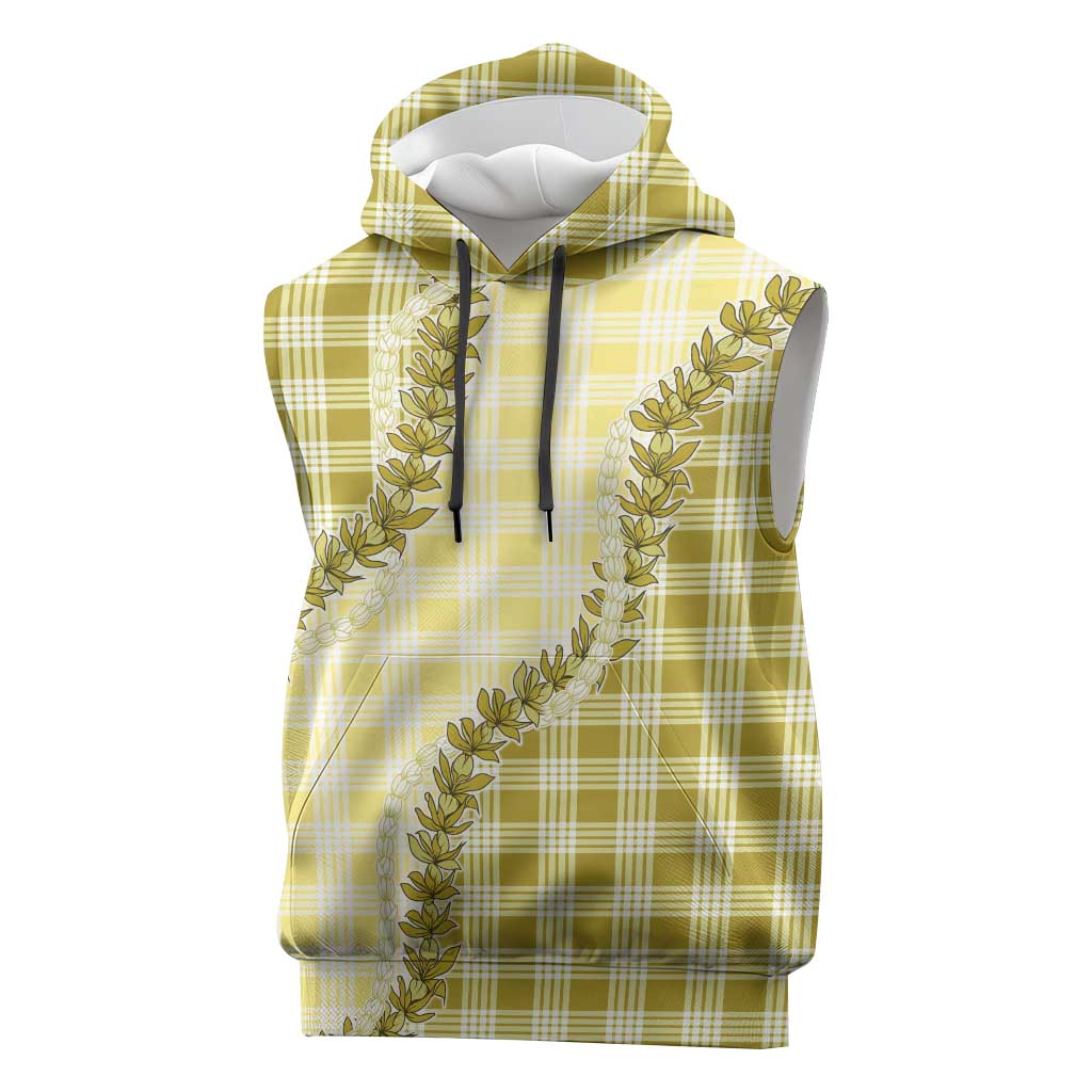 Yellow Hawaii Palaka Sleeveless Hoodie Hawaiian Pikake Lei LT05 Yellow - Polynesian Pride
